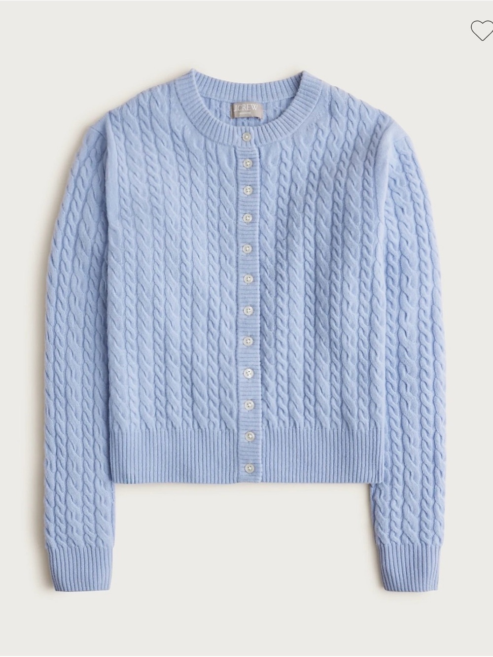 J. Crew NWT 100%Cashmere Light Blue Cable-Knit Crewneck Button Cardigan CR175